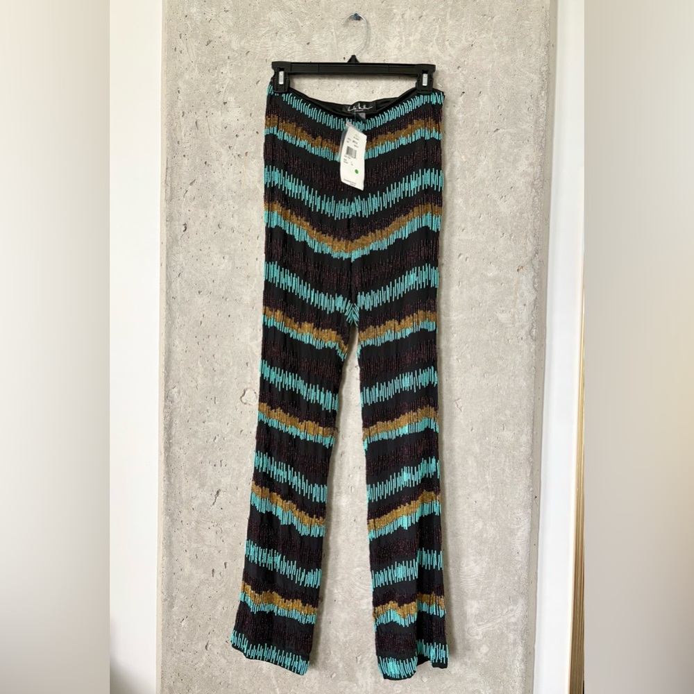 NWT Nicole Miller Silk Beaded Pants | Size 0 | $385 Retail